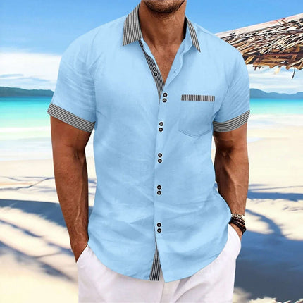 Striped Double Button Short Sleeve Casual Shirt Fendax 0