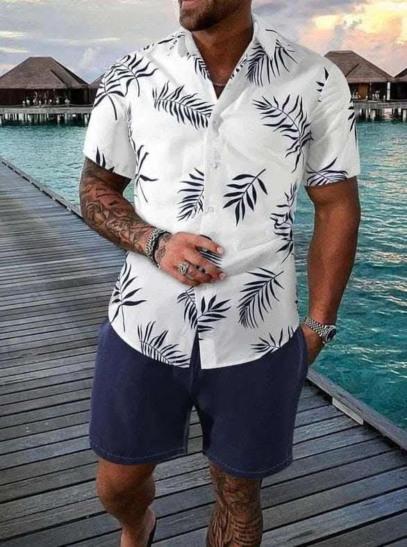 Fashion Men's Hawaii 3D Printed Short Sleeve Suit Fendax 0