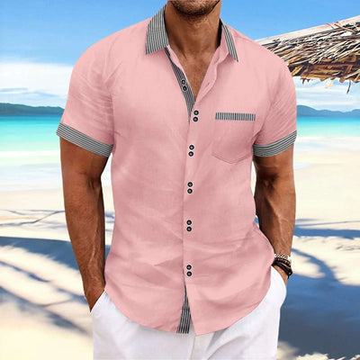 Striped Double Button Short Sleeve Casual Shirt Fendax 0