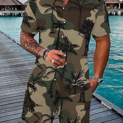 Fashion Men's Hawaii 3D Printed Short Sleeve Suit Fendax 0