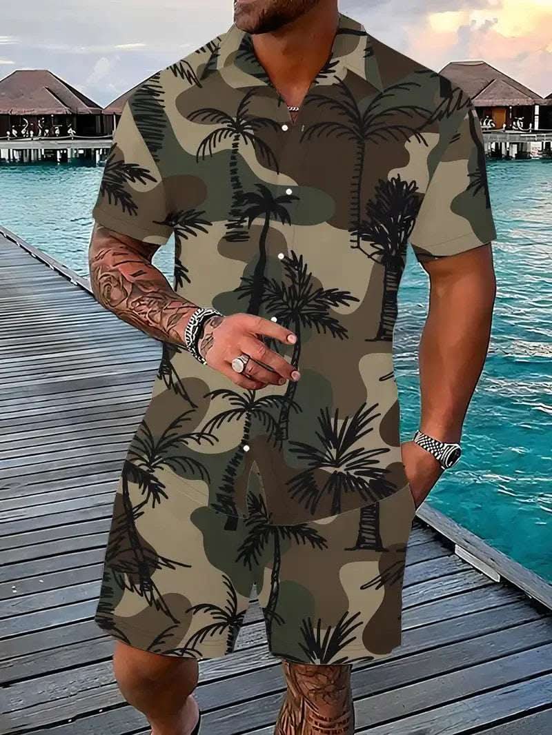 Fashion Men's Hawaii 3D Printed Short Sleeve Suit Fendax 0
