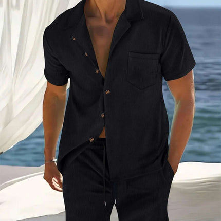 Men's Europe And America Cross Border Polyester Short Sleeve Cuban Collar Shirt Summer Suit Fendax 0