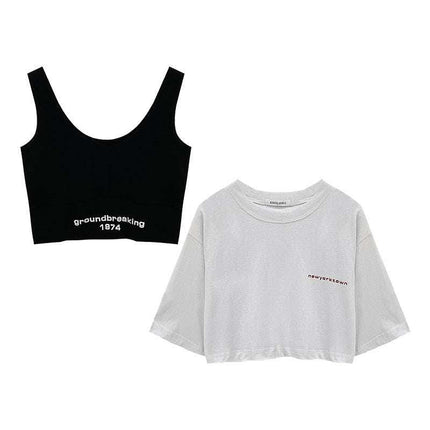 Two-Piece Set Crop-top Short Top Loose High Waist T-shirt Women Fendax 0