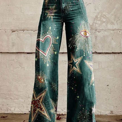 Wide-legged Pants Thermal Transfer Bell-bottom Pants Simulation Denim Trousers Fendax 0