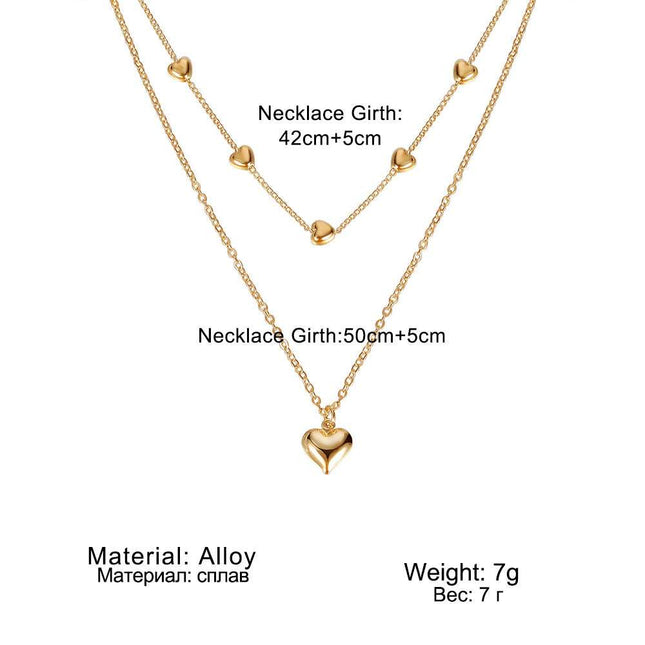 Double-layer Heart Pendant Fine Chain Necklace For Women Multilayer Gold Color Metal Necklaces Fashion Jewelry Accessories Fendax 0