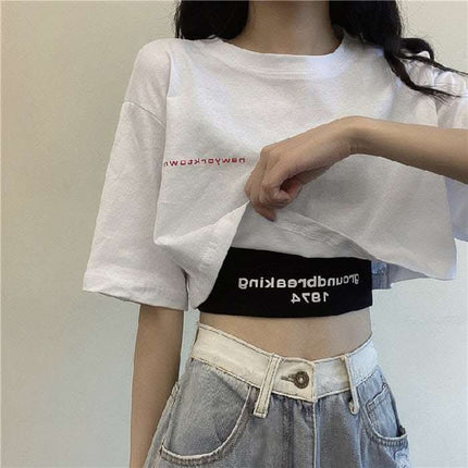 Two-Piece Set Crop-top Short Top Loose High Waist T-shirt Women Fendax 0