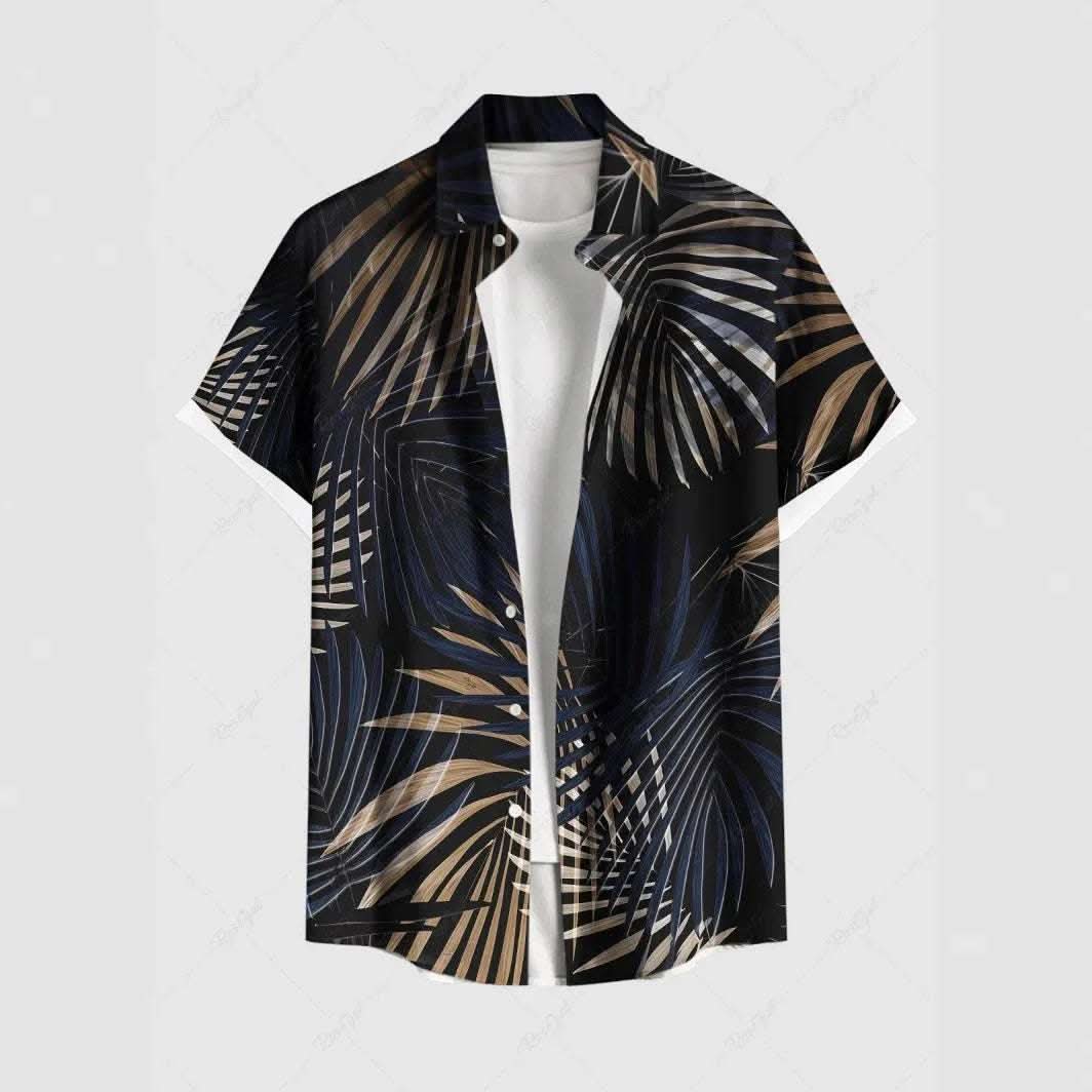 Summer Men's Fashion Trend Stripes Short Sleeve Stand Collar Shirt Fendax 0