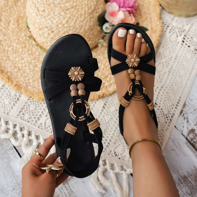 Ethnic Style Flat Women's Beaded Weave Open Toe Beach Sandals Fendax 0