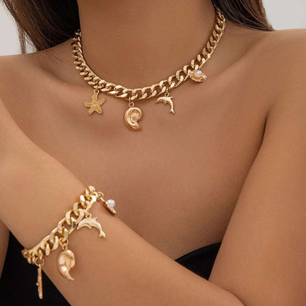 Creative Boho Conch Dolphin Starfish Pendant Choker Necklace Bracelets Women Trendy Vintage Tassel Chain Grunge Jewelry Fashion Jewelry Fendax 0