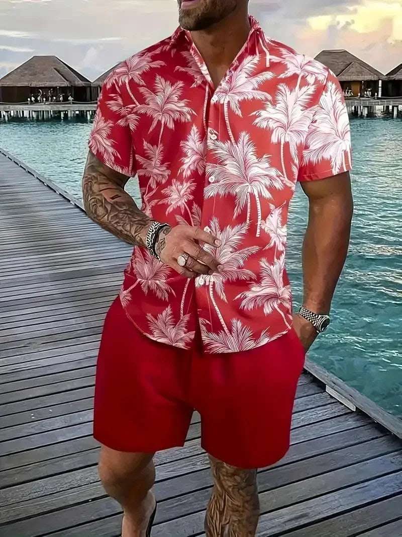 Fashion Men's Hawaii 3D Printed Short Sleeve Suit Fendax 0