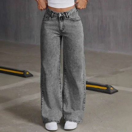 Vintage Bow Embroidered Washed Jeans For Women Straight Loose Trousers