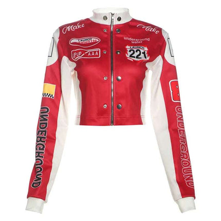 Women's Cropped Printed Long Sleeve Baseball Uniform Coat Fendax 0
