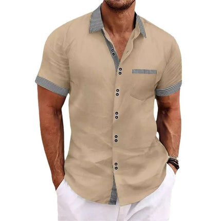 Striped Double Button Short Sleeve Casual Shirt Fendax 0