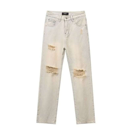 Ripped Jeans Men's Thin Yellow Mud Color Wide Leg Fendax 0