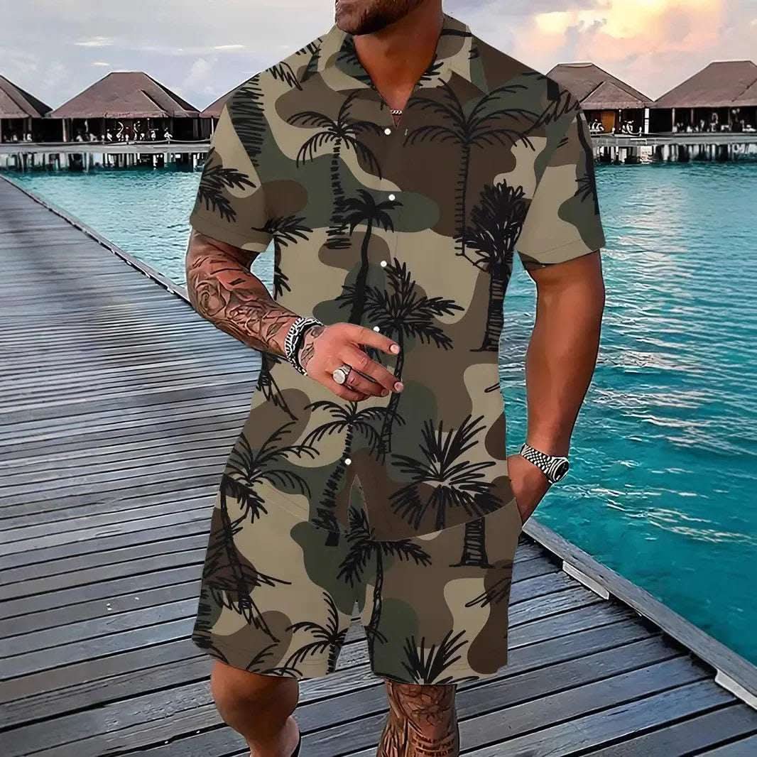 Fashion Men's Hawaii 3D Printed Short Sleeve Suit Fendax 0