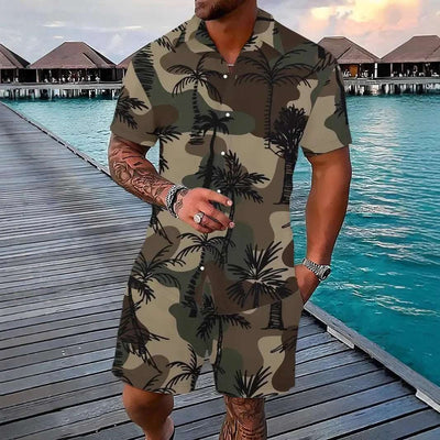 Fashion Men's Hawaii 3D Printed Short Sleeve Suit Fendax 0