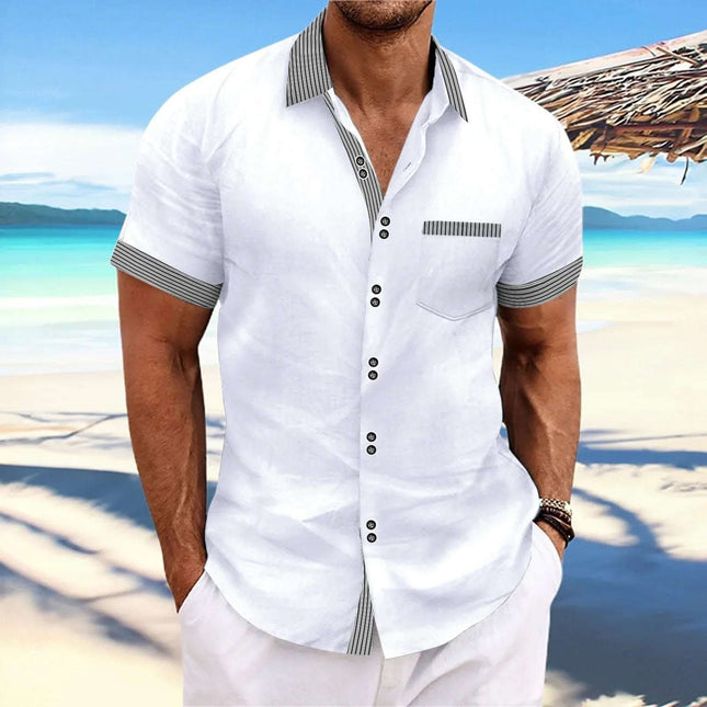 Striped Double Button Short Sleeve Casual Shirt Fendax 0