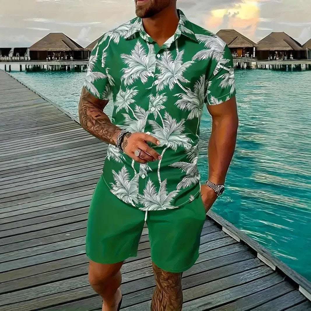 Fashion Men's Hawaii 3D Printed Short Sleeve Suit Fendax 0
