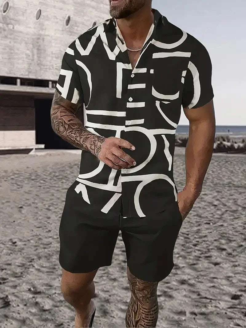 Fashion Men's Hawaii 3D Printed Short Sleeve Suit Fendax 0