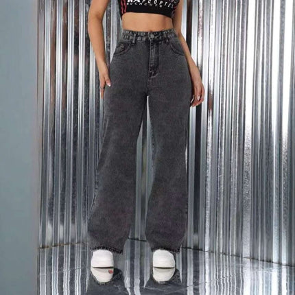 Embroidered Jeans High Waist Straight Loose Casual Trousers Women Fendax 0