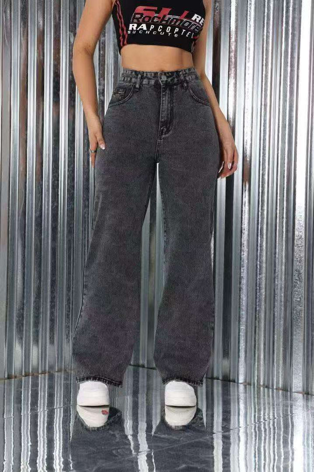 Embroidered Jeans High Waist Straight Loose Casual Trousers Women Fendax 0