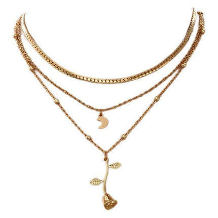 Bohemia Multilayer Moon Gold Color Pendant Necklaces For Women Rose Flower Choker Necklace 2025 Fashion Jewelry Party Gift Valentine's Day Gifts Fendax 0