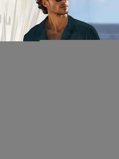 Men's Europe And America Cross Border Polyester Short Sleeve Cuban Collar Shirt Summer Suit Fendax 0