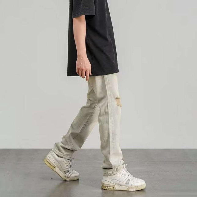 Ripped Jeans Men's Thin Yellow Mud Color Wide Leg Fendax 0