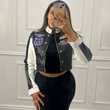 Women's Cropped Printed Long Sleeve Baseball Uniform Coat Fendax 0