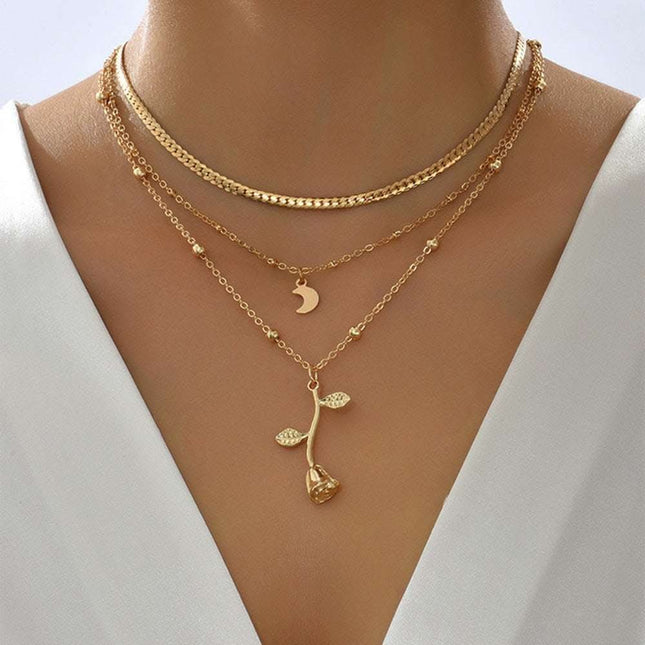 Bohemia Multilayer Moon Gold Color Pendant Necklaces For Women Rose Flower Choker Necklace 2025 Fashion Jewelry Party Gift Valentine's Day Gifts Fendax 0