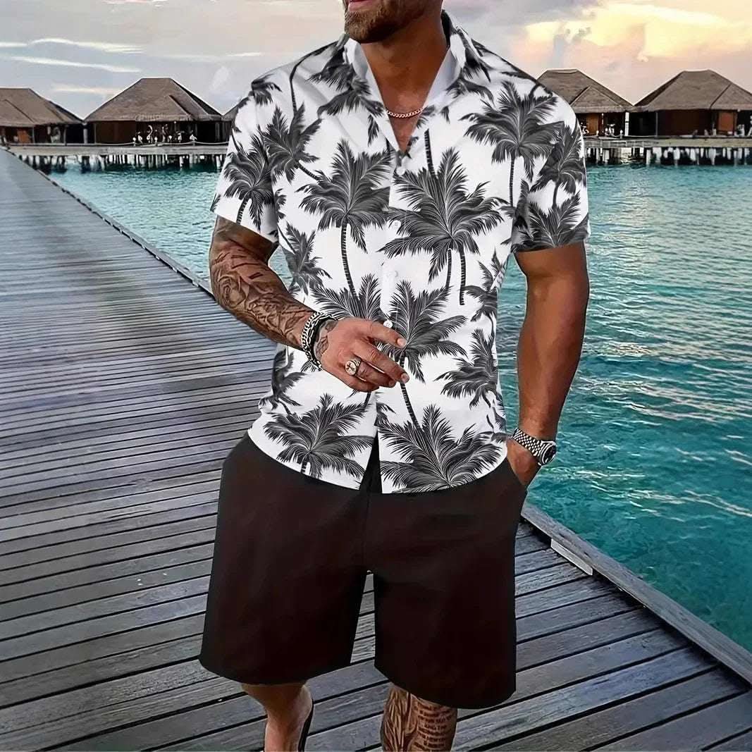 Fashion Men's Hawaii 3D Printed Short Sleeve Suit