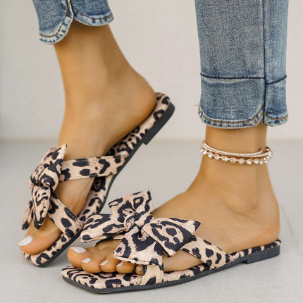 Women's Bow Leopard Print Square Toe Sandals