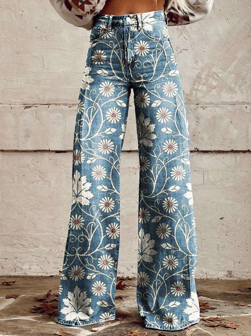 Wide-legged Pants Thermal Transfer Bell-bottom Pants Simulation Denim Trousers Fendax 0