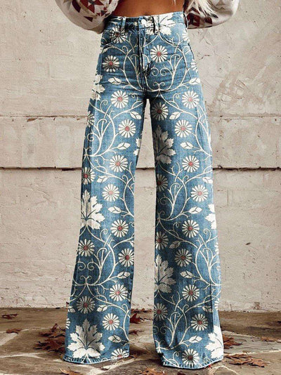 Wide-legged Pants Thermal Transfer Bell-bottom Pants Simulation Denim Trousers Fendax 0