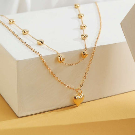 Double-layer Heart Pendant Fine Chain Necklace For Women Multilayer Gold Color Metal Necklaces Fashion Jewelry Accessories Fendax 0