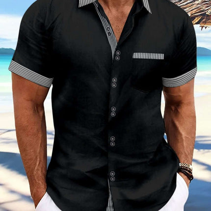 Striped Double Button Short Sleeve Casual Shirt Fendax 0