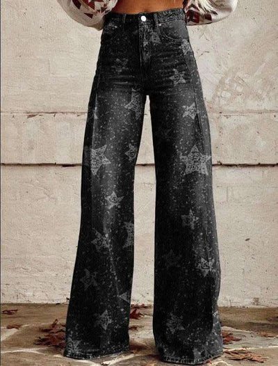 Wide-legged Pants Thermal Transfer Bell-bottom Pants Simulation Denim Trousers Fendax 0