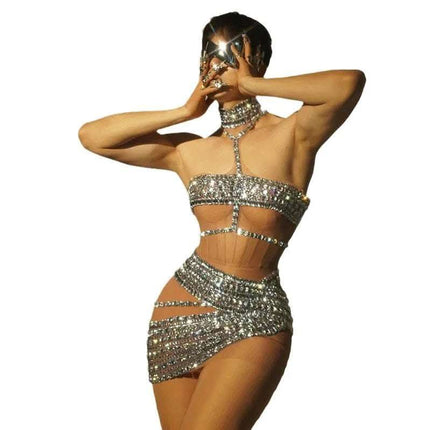 High-end And Fashionable Rhinestone Tube Top Short Skirt Top Vest Fendax 0