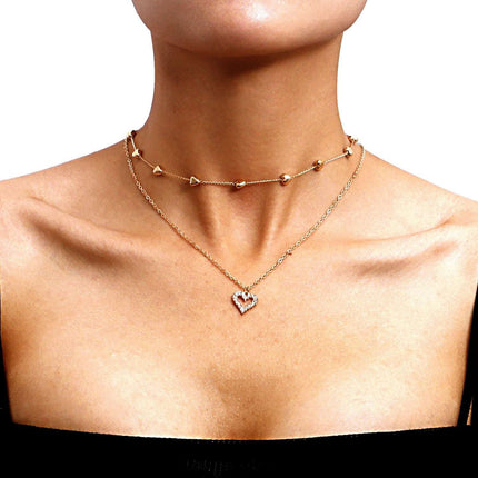 Double-layer Heart Pendant Fine Chain Necklace For Women Multilayer Gold Color Metal Necklaces Fashion Jewelry Accessories Fendax 0