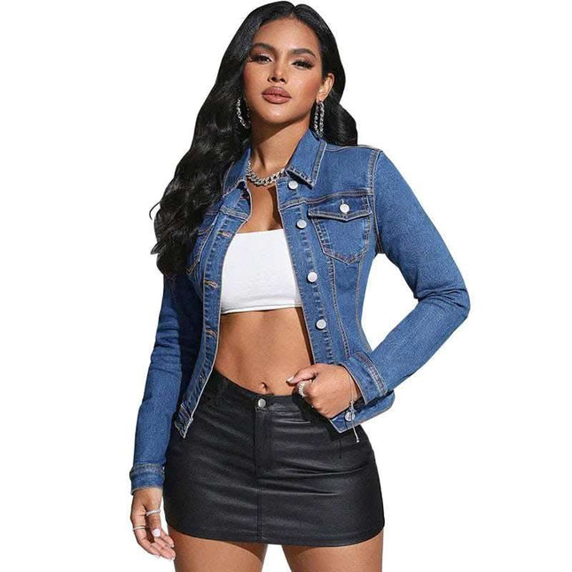 Long Sleeve Lapel Pocket Denim Jacket Fendax 0