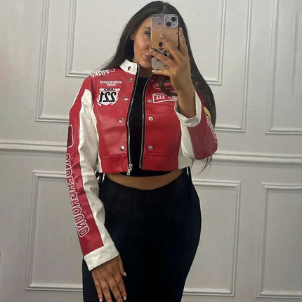 Women's Cropped Printed Long Sleeve Baseball Uniform Coat Fendax 0