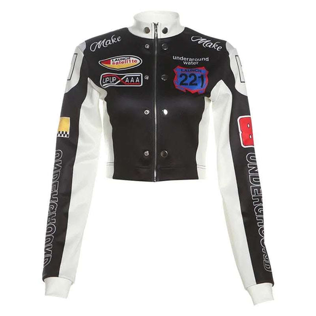 Women's Cropped Printed Long Sleeve Baseball Uniform Coat Fendax 0