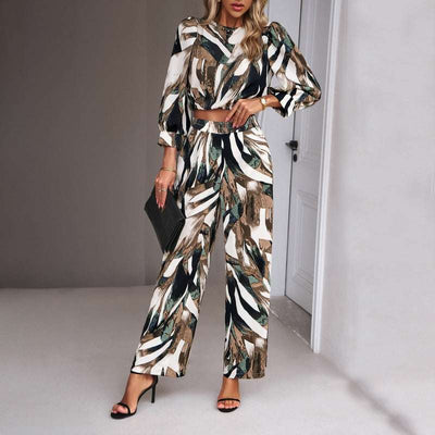 Women's Clothing Fall Winter Fashion Printed Top Suit