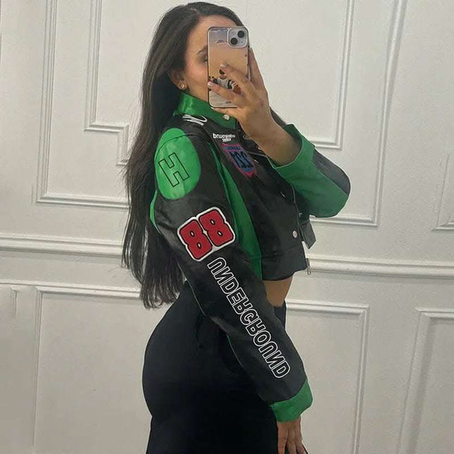 Women's Cropped Printed Long Sleeve Baseball Uniform Coat Fendax 0