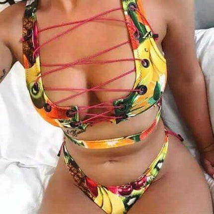 Pineapple Bikini for big boob Women Lace Up Swimwear Thong bikini set two pieces Swimsuit Bathing Suit female Fendax 0