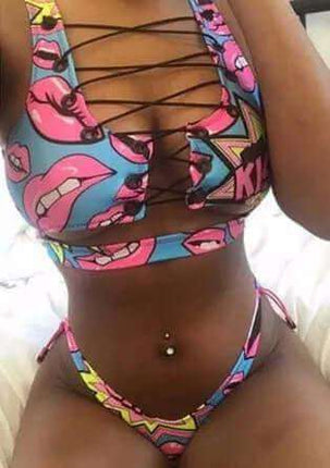 Pineapple Bikini for big boob Women Lace Up Swimwear Thong bikini set two pieces Swimsuit Bathing Suit female Fendax 0