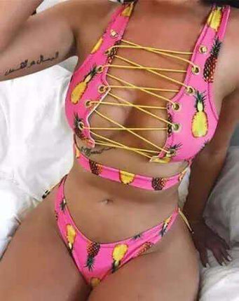 Pineapple Bikini for big boob Women Lace Up Swimwear Thong bikini set two pieces Swimsuit Bathing Suit female Fendax 0