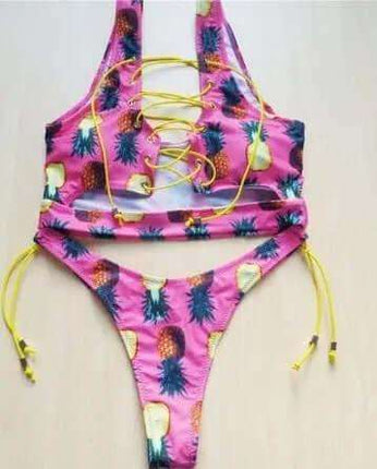 Pineapple Bikini for big boob Women Lace Up Swimwear Thong bikini set two pieces Swimsuit Bathing Suit female Fendax 0