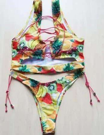 Pineapple Bikini for big boob Women Lace Up Swimwear Thong bikini set two pieces Swimsuit Bathing Suit female Fendax 0