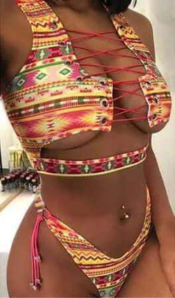 Pineapple Bikini for big boob Women Lace Up Swimwear Thong bikini set two pieces Swimsuit Bathing Suit female Fendax 0